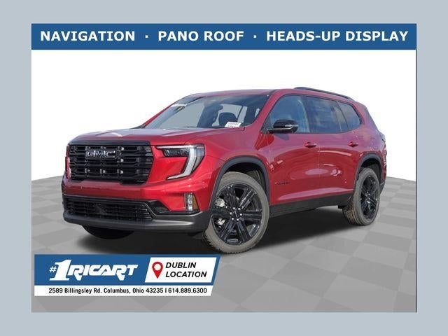 2026 GMC Acadia Elevation in Volcanic Red Tintcoat — front three-quarter view