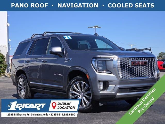2021 GMC Yukon Denali in Satin Steel Metallic — front three-quarter view
