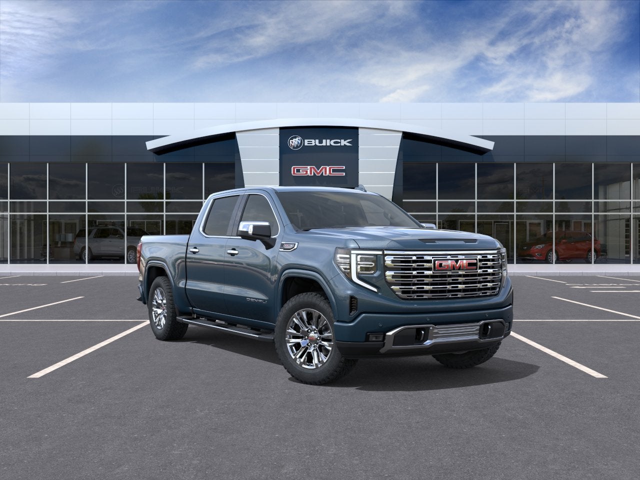 2026 GMC Sierra 1500 Denali in Downpour Metallic — front three-quarter view