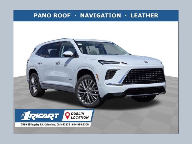2026 Buick Enclave Avenir in Iridescent White Tricoat — front three-quarter view