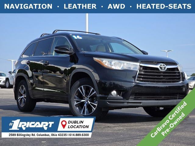 2016 Toyota Highlander XLE V6 in Black — front three-quarter view