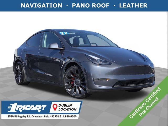 2022 Tesla Model Y Performance in Gray — front three-quarter view