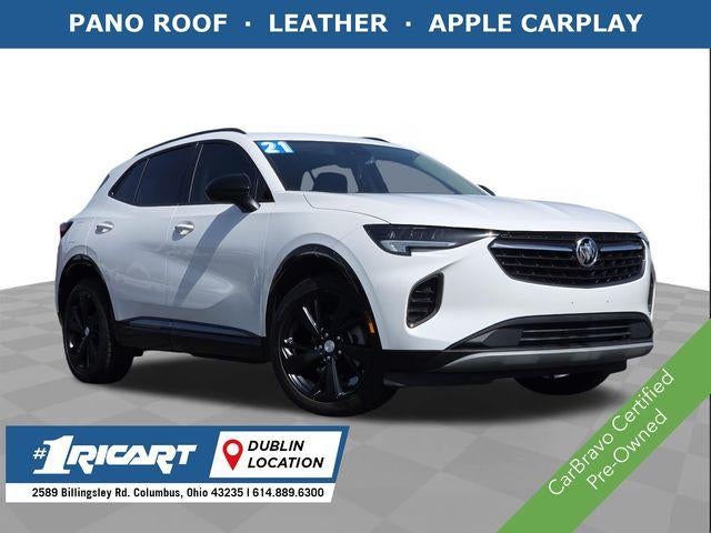 2021 Buick Envision Essence in Summit White — front three-quarter view